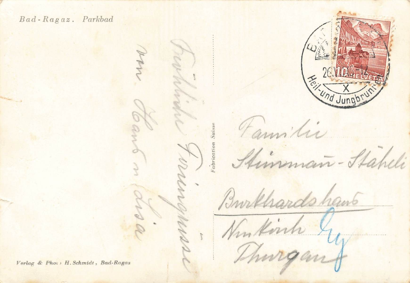 Cartoline postali: Bad Ragaz SG – Parkbad G – Usato da Biasca venduto da Blenio71 1