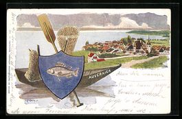 Litho Auvernier, Totalansicht, Wappen