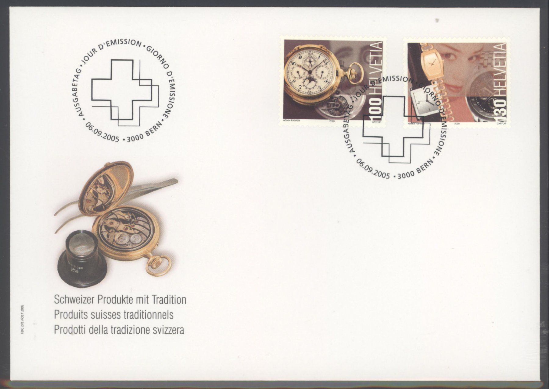 Tutti i francobolli: 2005, FDC, Sondermarken Schweizer Produkte mit Tradition – Usato da Willisau venduto da Vollstempel