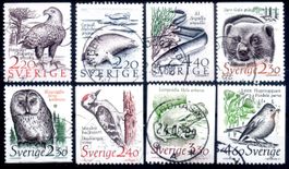 SCHWEDEN 1988/89 8 MARKEN GESTEMPELT TIERE - AC269