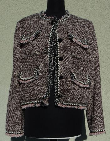 Mango Boucle Blazer Jacke rosa schwarz Gr. L 40