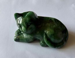 Chat en jade vert, sculpture décorative