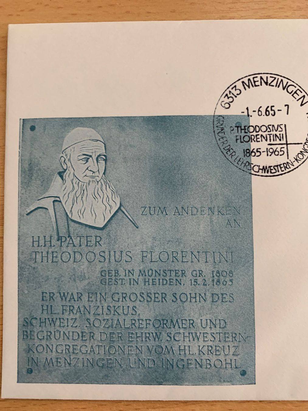 Tutti i francobolli: Theodosius Florentini Ersttagsbrief 1965 Menzingen CHF – Usato da Ibach venduto da lisch3 1