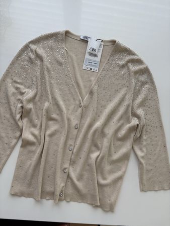 Damen Strickjacke Zara beige Grösse M/L mit Steinbesatz