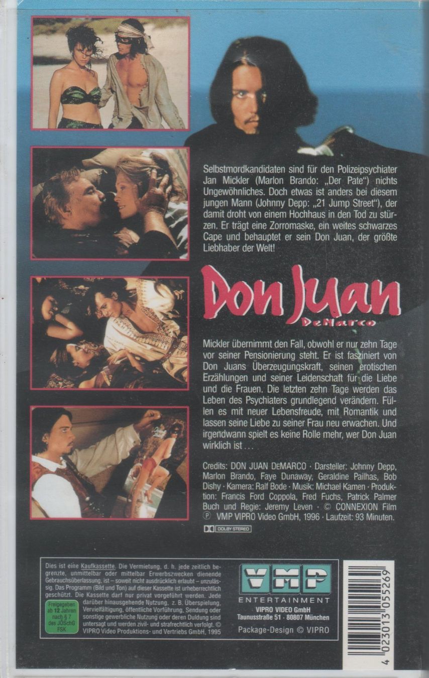 Tutti i VHS: Don Juan De Marco mit Johnny Depp VHS VMP 5526 – Usato da Remetschwil venduto da Privatflohmi 1