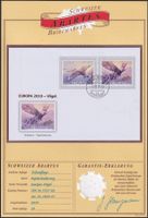 2019, Nr.1727+1728 (Vögel) Abart Papieränderung auf Brief.