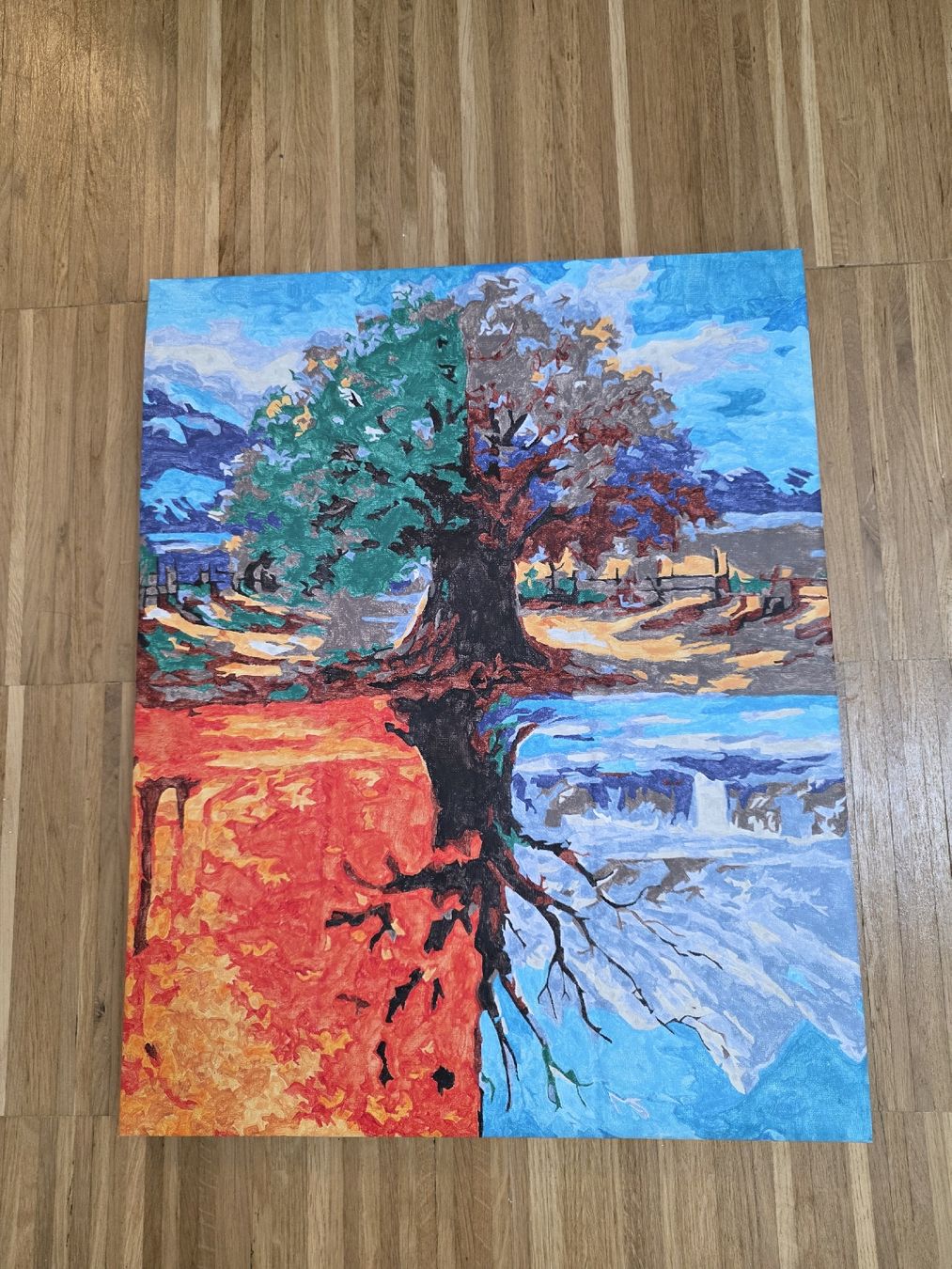 Poster & Bilder: Gemälde "Vier Jahreszeiten" Baum abstrakt 40x 50 – Gebraucht aus Felben-Wellhausen von Darameo