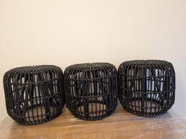 3er-Set Rattan Hocker / Beistelltische Schwarz