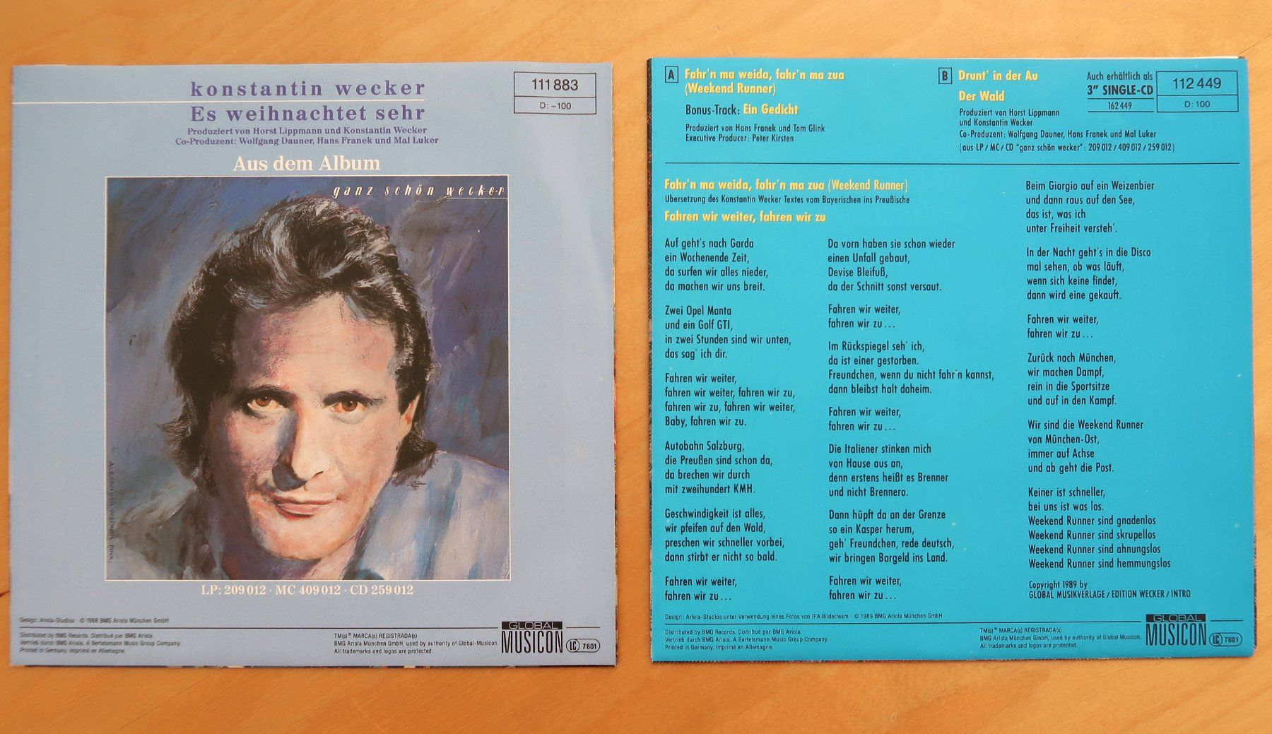 Dischi in vinile: KONSTANTIN WECKER - 2 VINYL SINGLES (VG+/NM) – Usato da Hedingen venduto da Studers 1