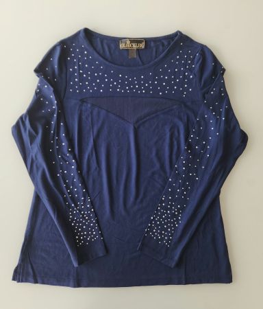 Haut Glockler bleu, manches longues, viscose, strass