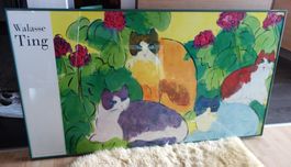 Grosses Walasse Ting "4 Katzen" Bild in Metallrahmen, Paris