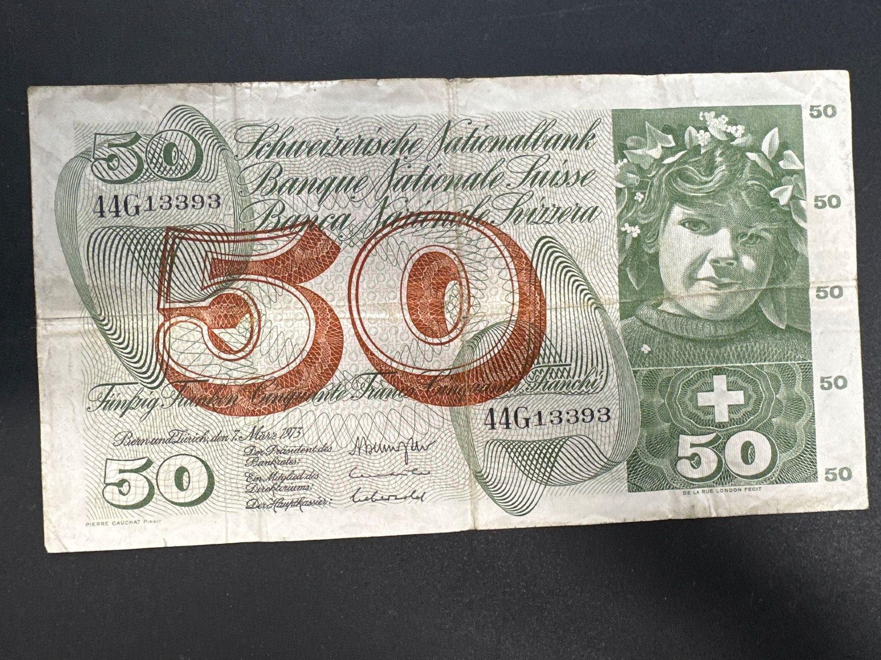 Banconote: 50 Fr.-Note Schweiz 1973 – Usato da Herisau venduto da herau