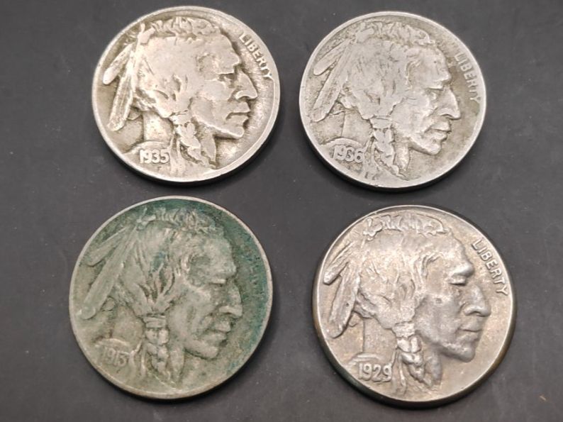 Alle Münzen: 4x 5 Cent "Buffalo Nickel" (1x 1913-D, 1. Ausgabejahr) – Gebraucht aus Sirnach von Trekk64