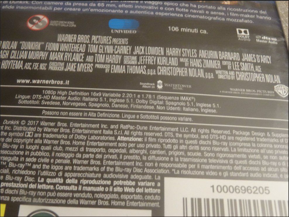 Tous les DVDs: Dunkirk  Blu-ray  ENGLISCH  ITALIENISCH – D'occasion à Lugano par Ibaf00 1