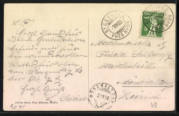 Ansichtskarten: AK Saint-Cergue, Hotel Auberson, 1909 – Gebraucht aus Berlin von bartko-reher 1