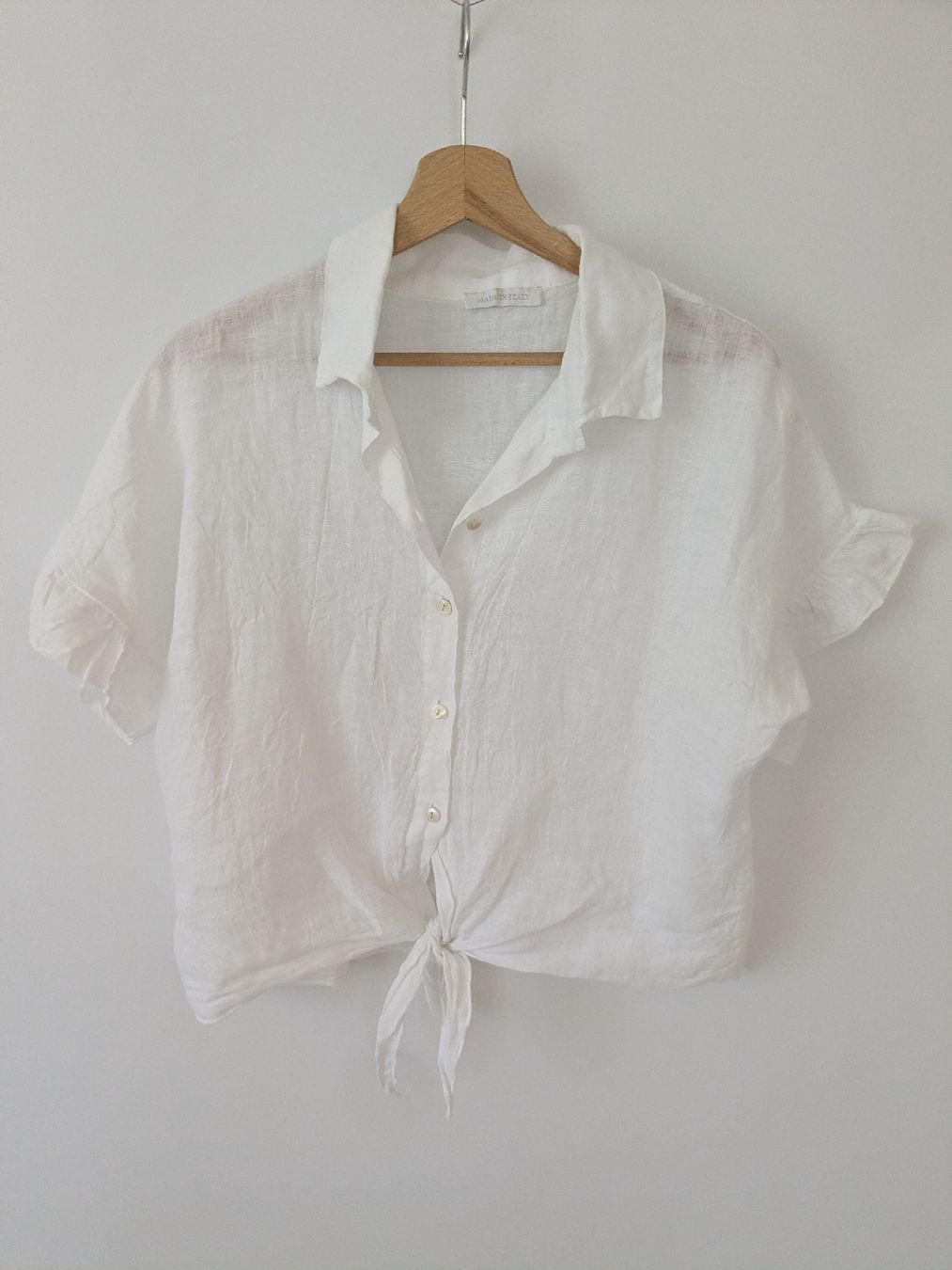 Blusen: Leichtes Leinen-Blusenshirt mit Fransen-Ärmelchen Gr.L – Gebraucht aus Rorschach von olg_5qq2 1