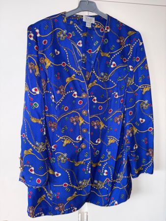 Blusenjacke mit Jupe, königsblau, BRILLANTE, 100% Seide