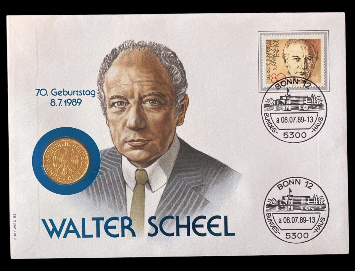 Tutti le monete: Münzbrief Walter Scheel  – Nuovo e nell'imballaggio originale da Winterthur venduto da Numismatica-Vitu