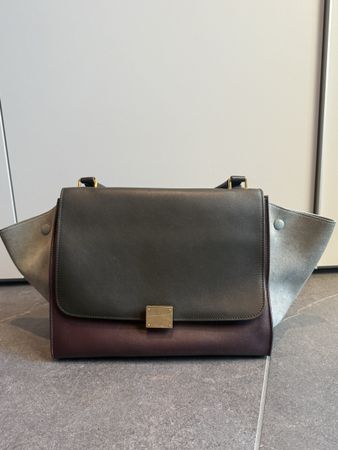Originale Celine Trio Umhaengetasche Leder Wildleder