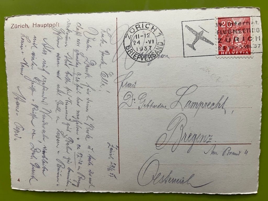 Ansichtskarten: Alte Ansichtskarte Zuerich mit Hauptpost von 1937! – Gebraucht aus Steinach von Momoco 1