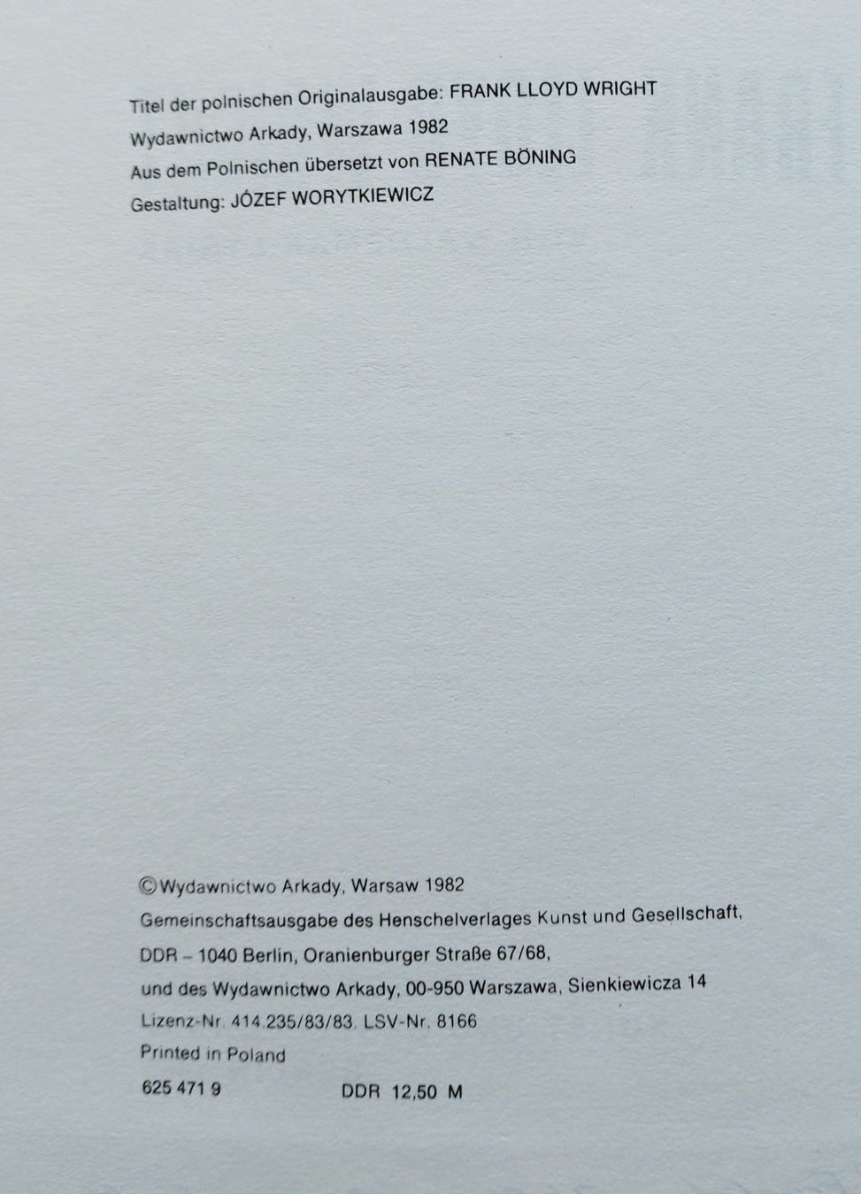 Bücher: Frank Lloyd Wright, von Waldemar Lysiak, SELTEN! – Gebraucht aus Uster von Junipa 1