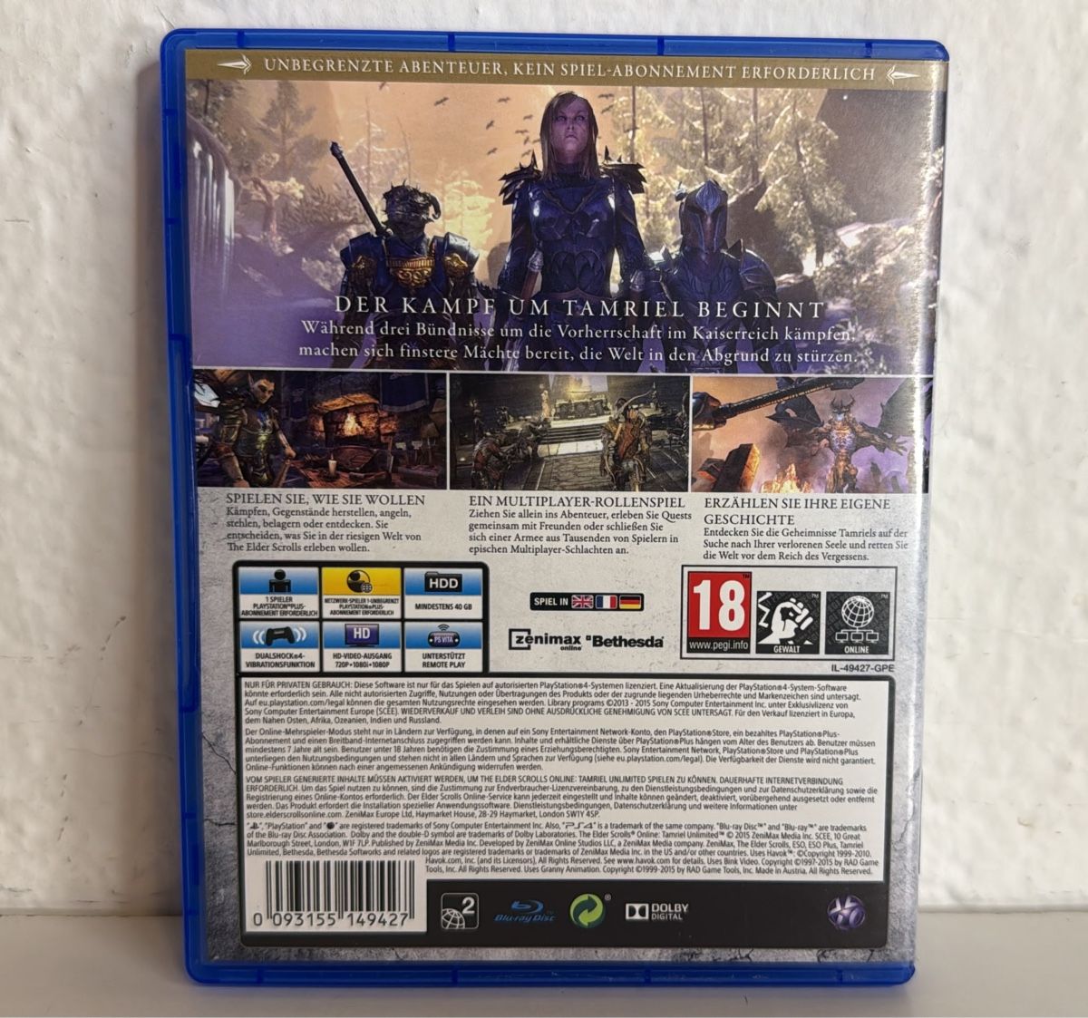 Sony Spiele: The Elder Scrolls Online Tamriel PS4/PS5 game disc case – Gebraucht aus Ehrendingen von bubulence 1
