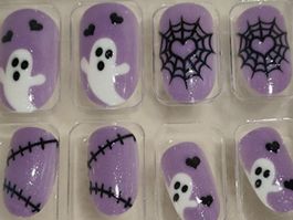 Halloween Nägel zum Aufkleben! Neu Weiss/Violet...