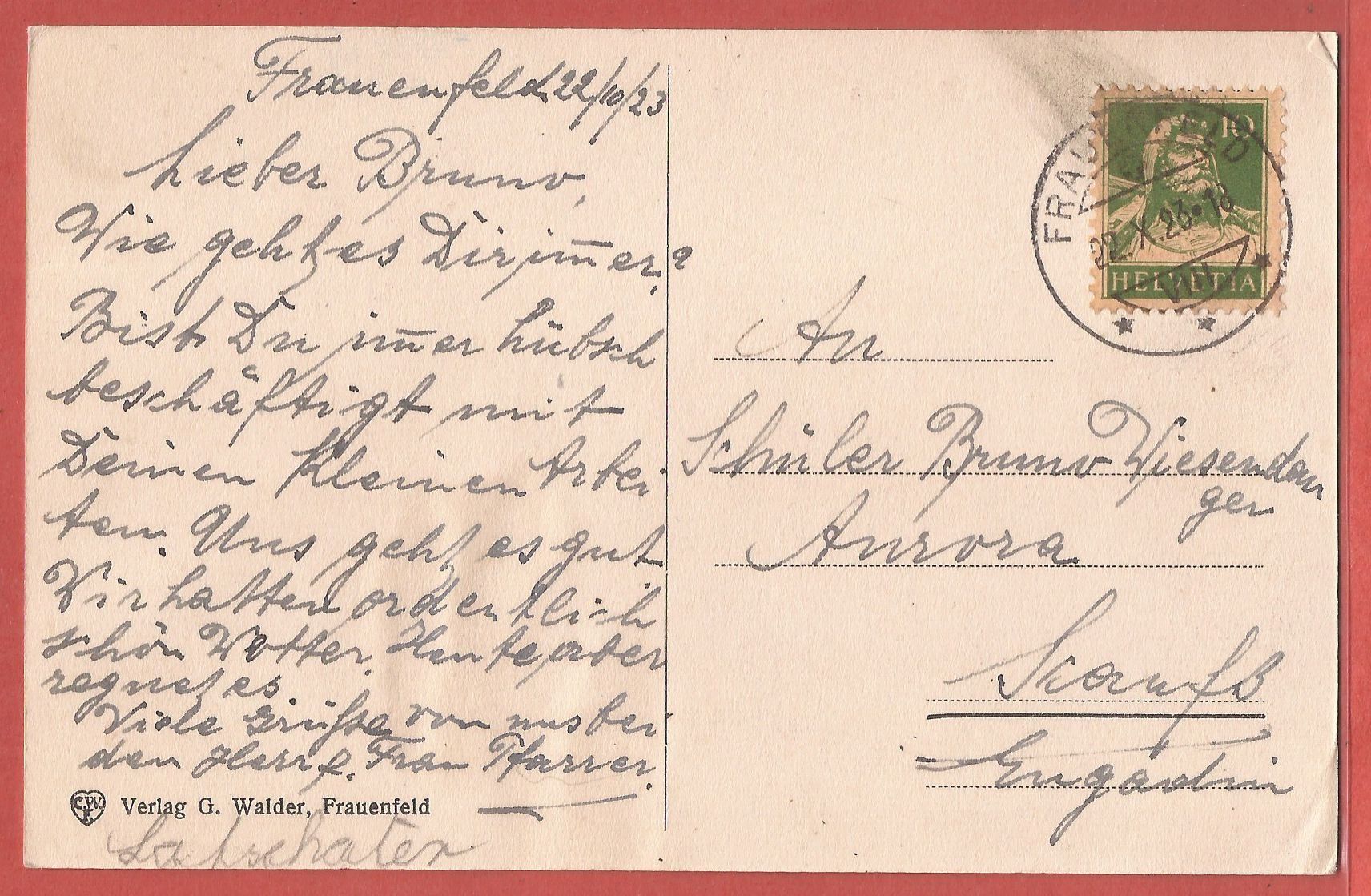 Ansichtskarten: Frauenfeld - 1923 gestempelt – Gebraucht aus Fislisbach von Porano 1