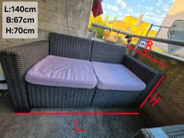Balkon-Lounge Set – Sofa + Tisch aus Rattan