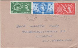 GB 1957, Jamboree Jubilee FDC mit Flagge nach Luzern