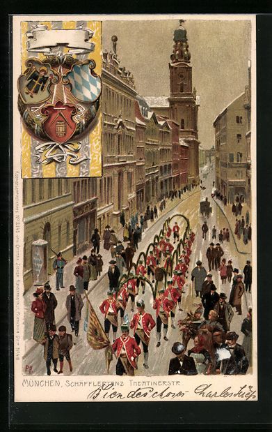 Cartoline postali: Paul Hey: München, Schäfflertanz Theat – Usato da Berlin venduto da bartko-reher