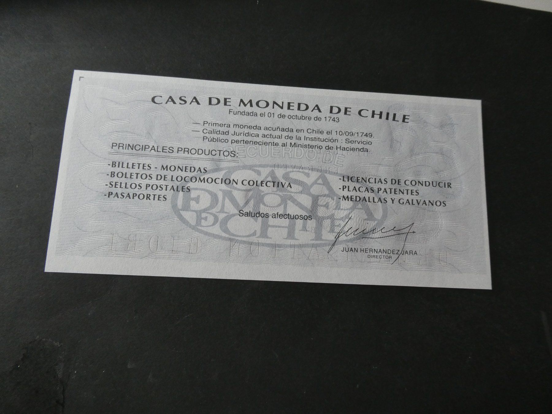 Banknoten: Chile, Musternote   ungefaltet – Gebraucht aus Hinterforst von Rohusri 1