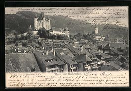 AK Thun, Ortsansicht mit Rabenfluh, 1907