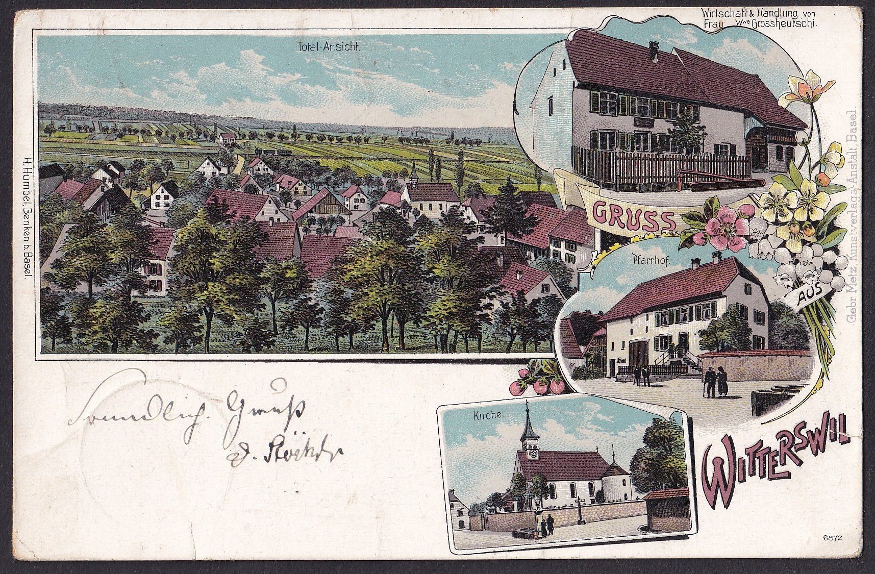 Cartoline postali: Witterswil farbige Lithografie 4 Bilder – Usato da Olten venduto da clotaldi
