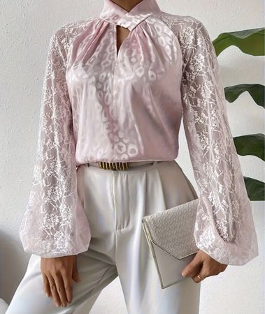 Chic Camicia di raso con pizzo-tg M/L-per feste 👍