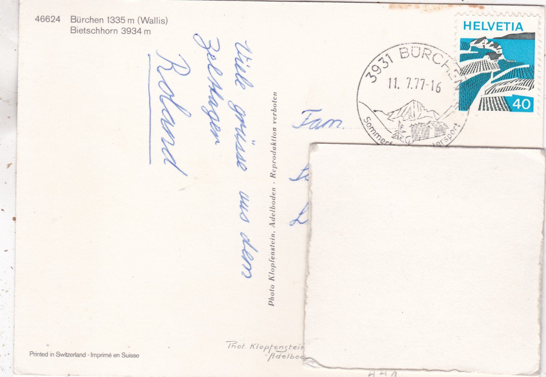Ansichtskarten: Bürchen Bietschhorn 1977 – Gebraucht aus Herisau von Lisegrat2008 1