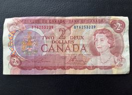 Banknote Kanada 2 Dollar 1974 gebrauchter Zustand