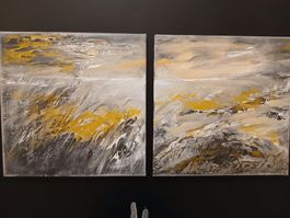 2 Acrylbilder auf Leinwand 40x40 cm,  schwarz gold!