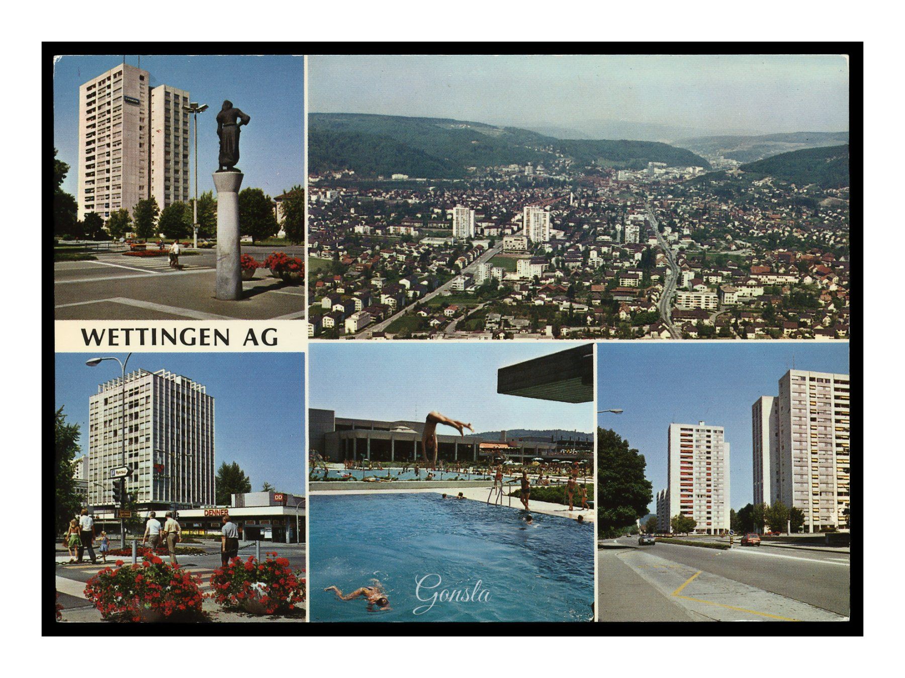 Cartoline postali: WETTINGEN AG - 1980 "Multi-Vues" – Usato da Onex venduto da gonsla01