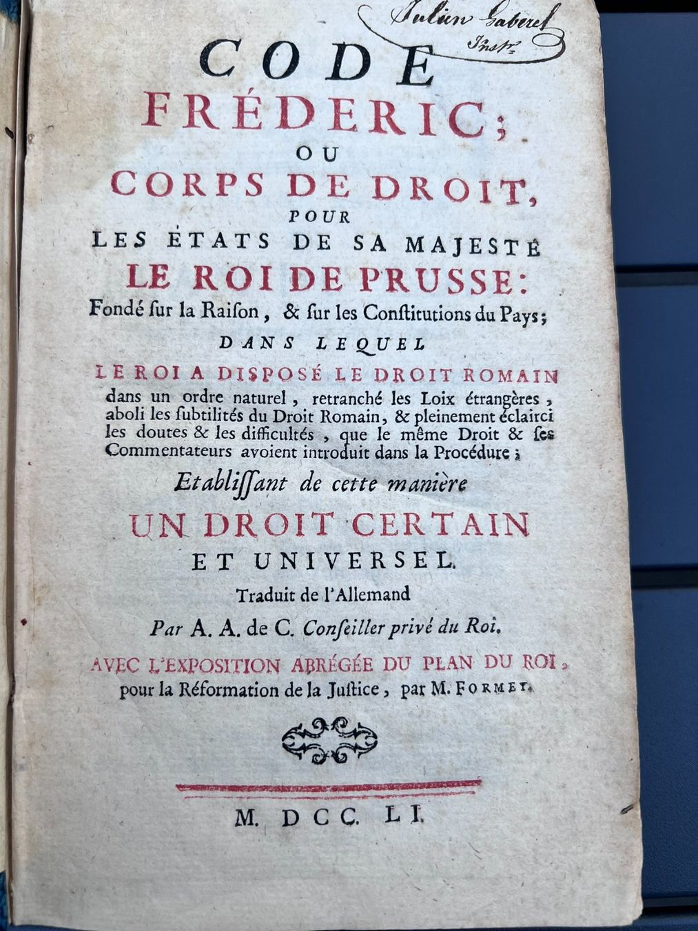 Libri: CODE FRÉDÉRIC, ou Corps de Droit, 1751/52, complet – Usato da Ebikon venduto da altiplano 1