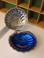 vintage Butterdose in Muschelform versilbert mit Glaseinsatz