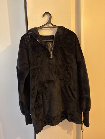 Weicher, schwarzer Teddy-Fleece Hoodie - Grösse M