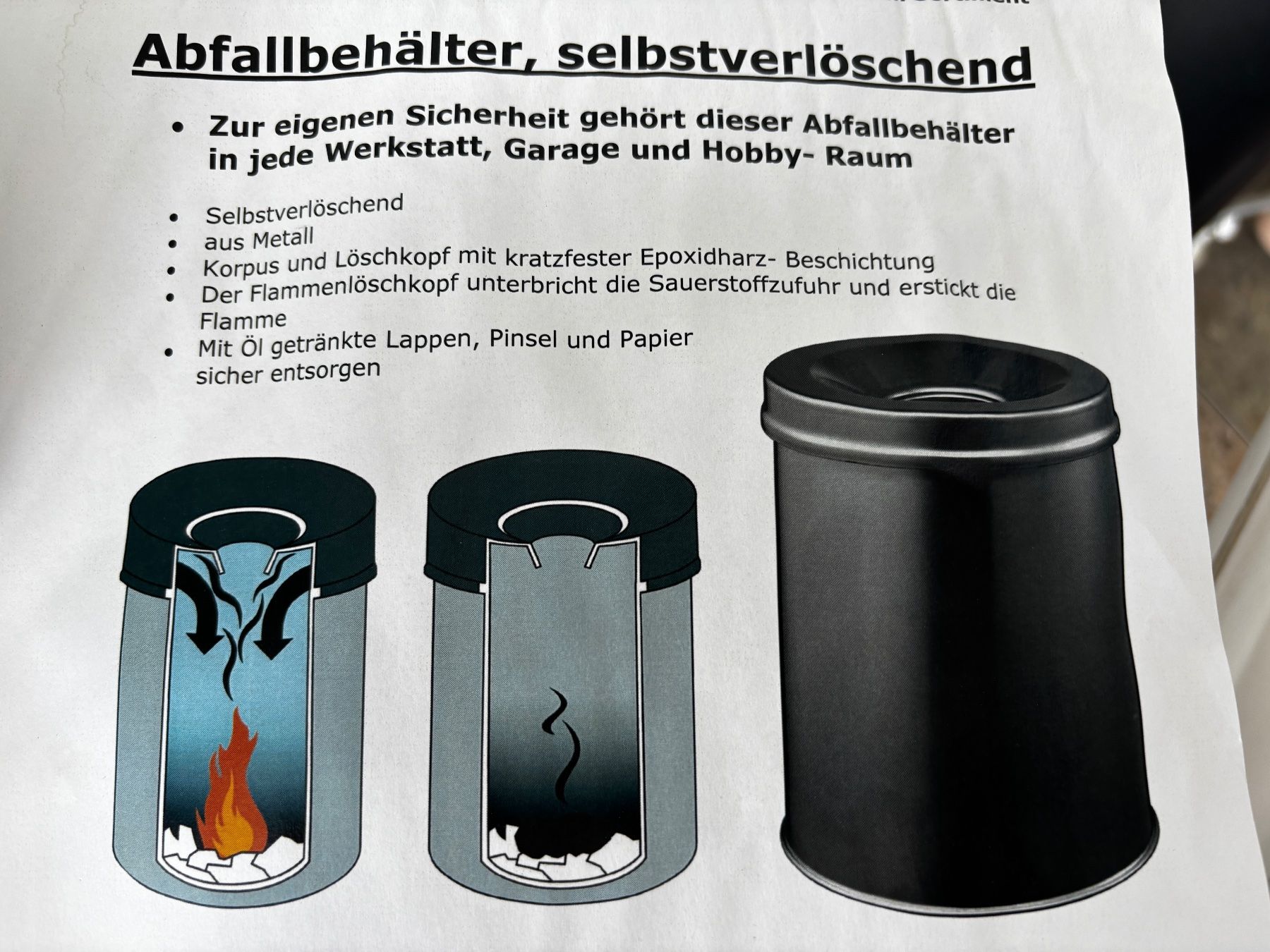 Cestini per rifiuti: Abfallbehälter, selbstlöschend - 30 Liter, grau – Nuovo (secondo la descrizione) da Altstätten SG venduto da hier-kauf-ich-ein 3
