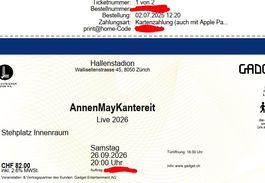 Annenmaykantereit, 2x Stehplatzticket, 26.09.26