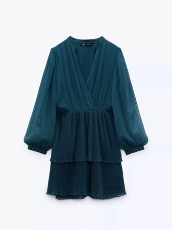 ZARA Pleated Dotted Mesh Dress