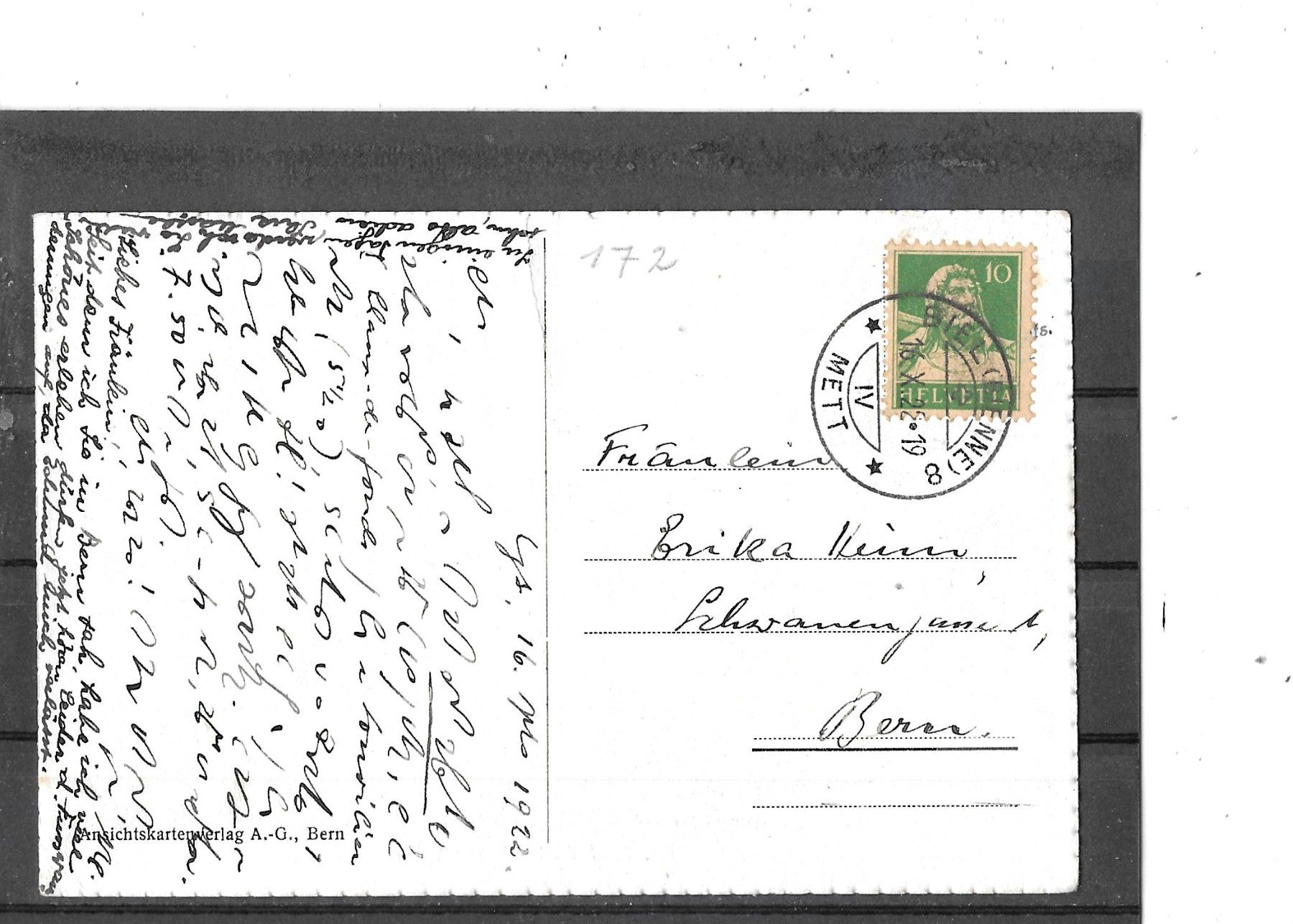Ansichtskarten: BE Biel-Bienne 1922 – Gebraucht aus Schocherswil von Wilare 1