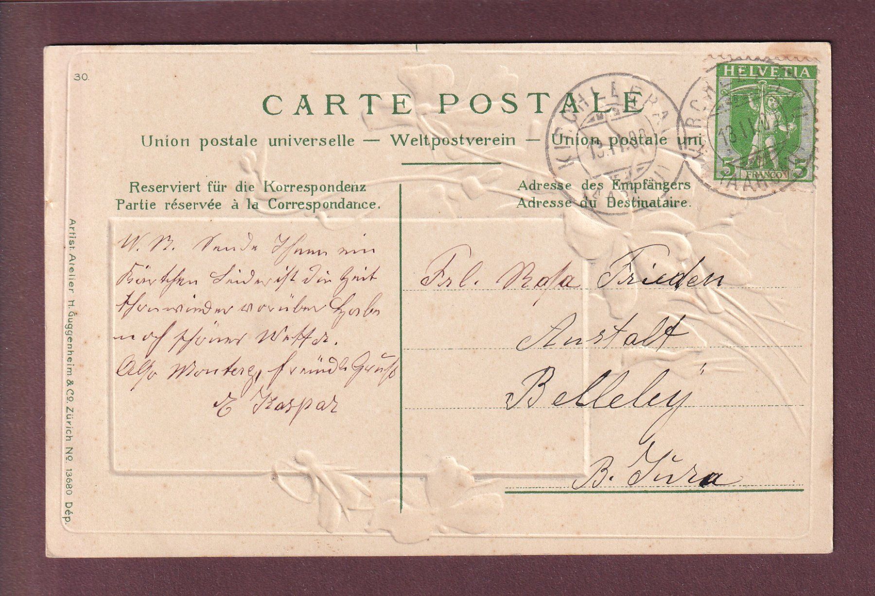 Ansichtskarten: SCHÖFTLAND - 1909 Präge – Gebraucht aus Pully von nicecards 1