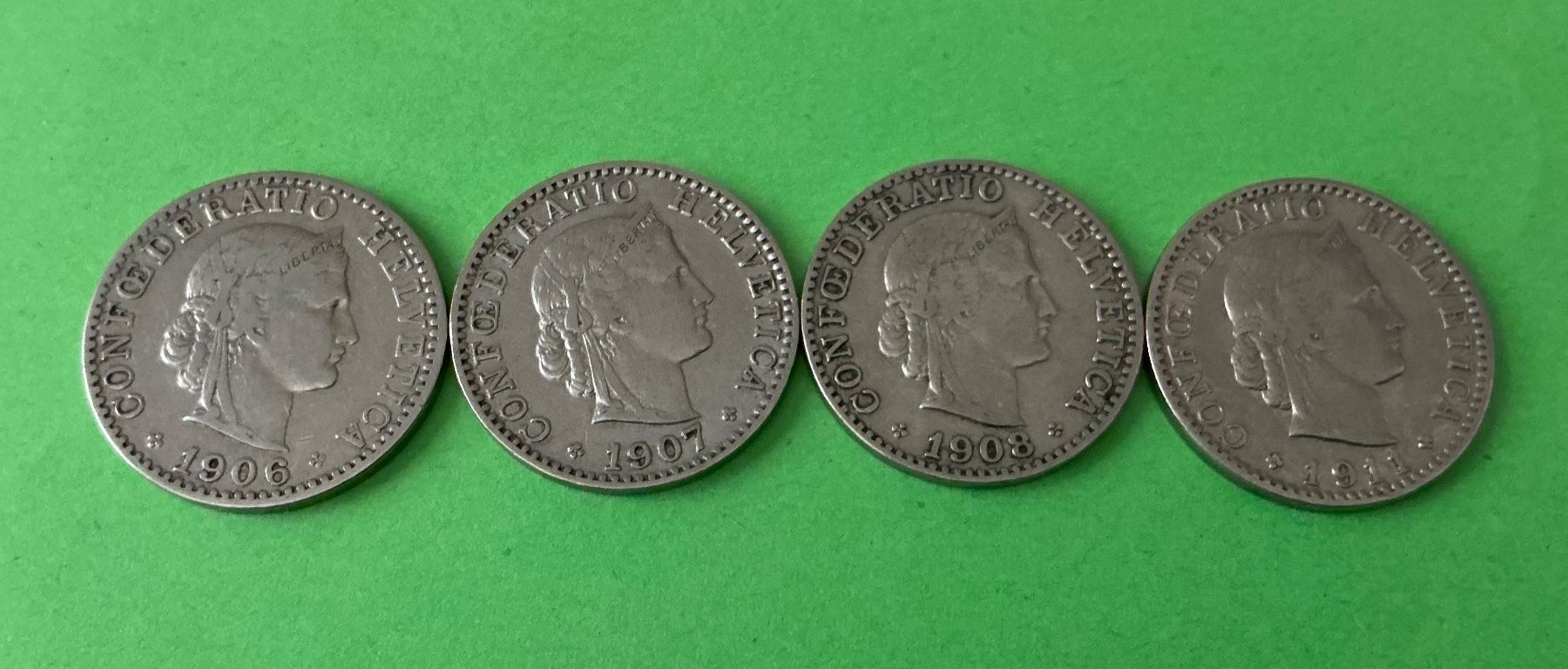 Alle Münzen: 20 Rappen / 1906 - 1907 - 1908 + 1911 – Gebraucht aus Dübendorf von Troll_88