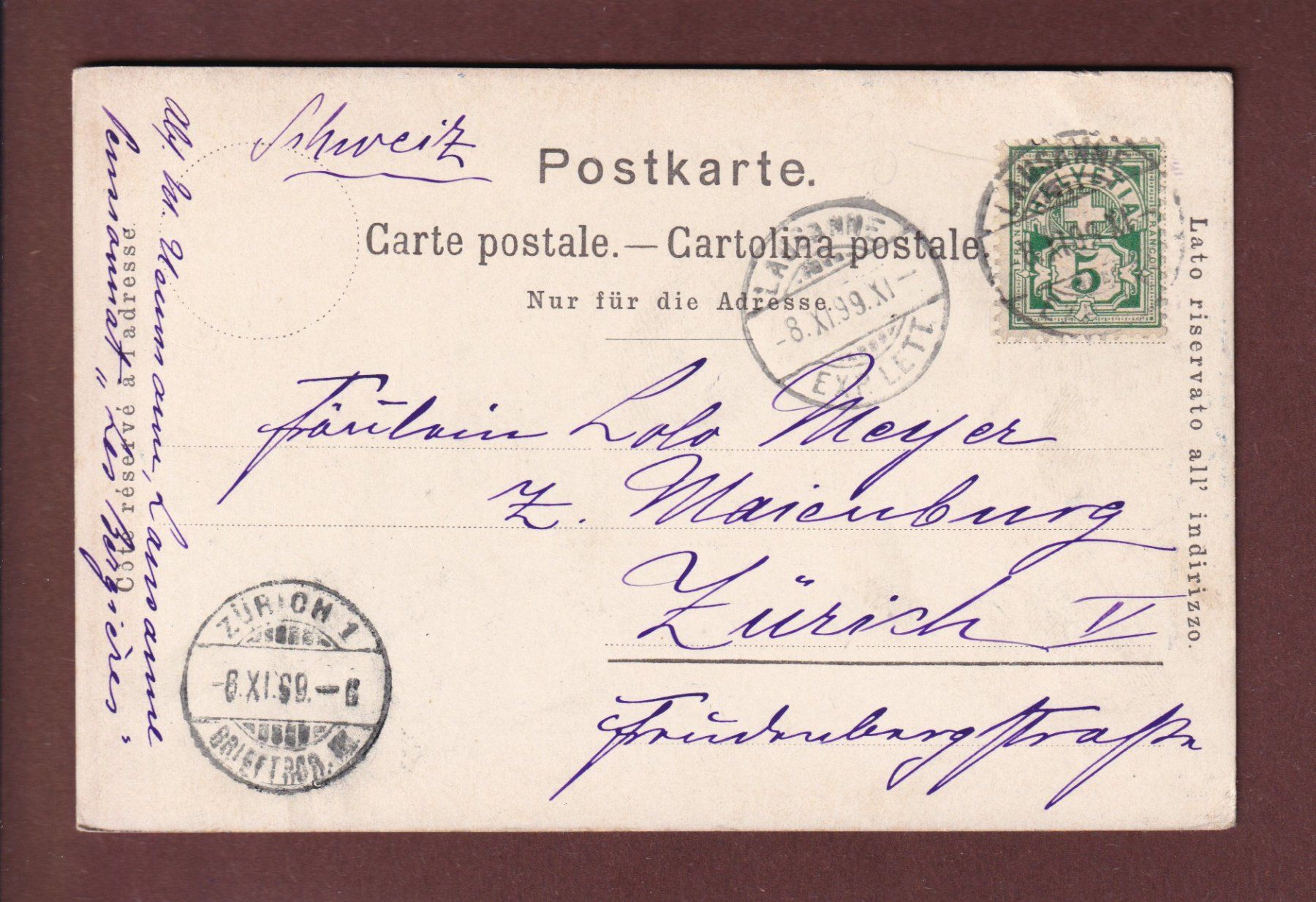 Cartes postales: Souvenir de LAUSANNE - 1899 – D'occasion à Pully par nicecards 1