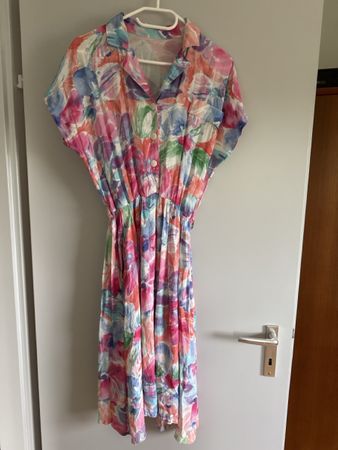 Robe chemisier vintage à fleurs multicolore état usagé